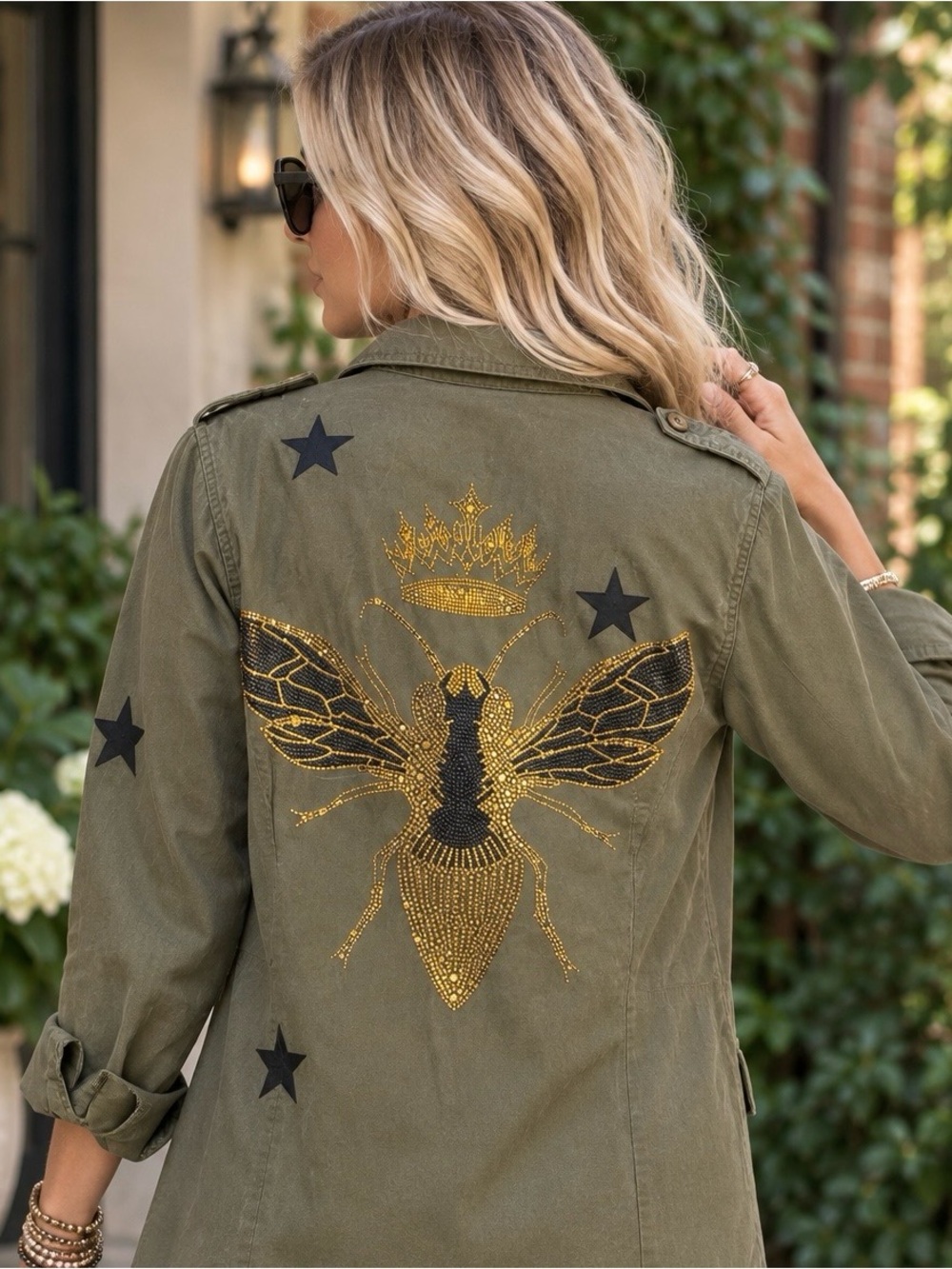 Moving Forward Designs Queen Bee Military Shacket Rhinestone Embellished Small